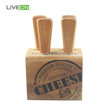 Набор ножей для сыра с деревянным блоком акации